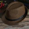 Men's Fashion Woven Straw Sunshade Hats Casual Buckle Beach Sun Wedding Black with Belt Head Accessories Gifts Decor