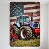 Винтажная металлическая жестяная табличка с флагом США, сине-бело-красным трактором и сельскохозяйственным инвентарем, дизайн 'CHALLENGER' со звездой, деревенский декор для фермы