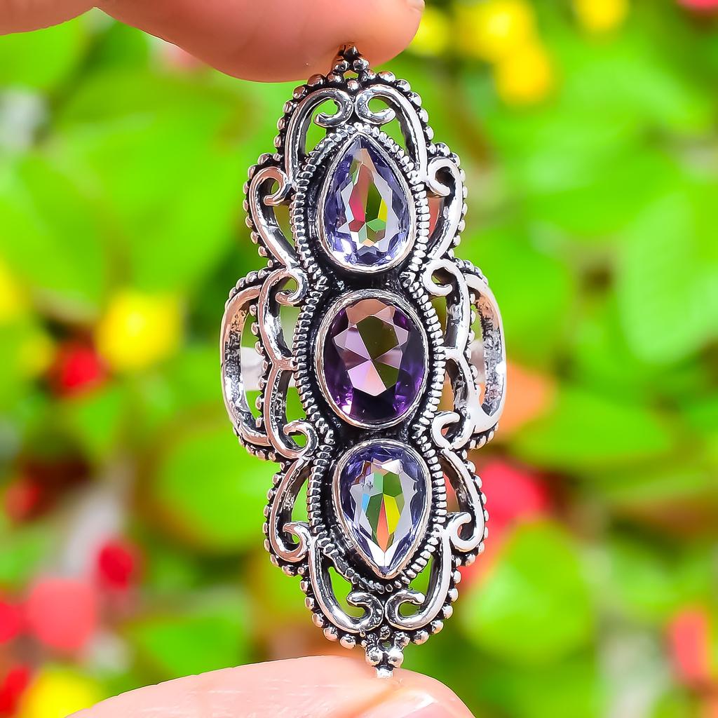 Amethyst Gemstone Handmade 925 Sterling Silver Jewelry Ring Size 6.5 R5V99