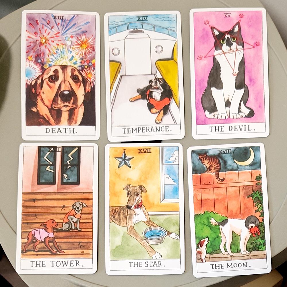 Dog Tarot Deck 78 Cards 10.3*6cm Based on Rider Waite System Cute Canine Watercolor Illustrations - Unique Dog Lover Gift