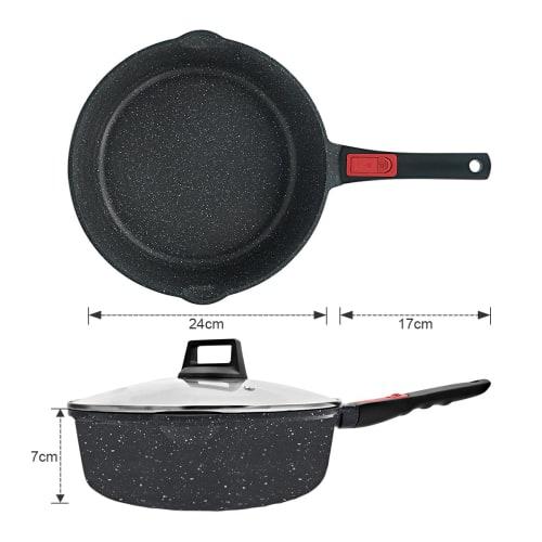 RANXINGST 24cm Frying Pan with Lid, Induction Compatible, Non-Stick, 1-3 Person, Deep Stir-Fry Pan with Removable Handle and Spout, PFOA & PFOS Free,