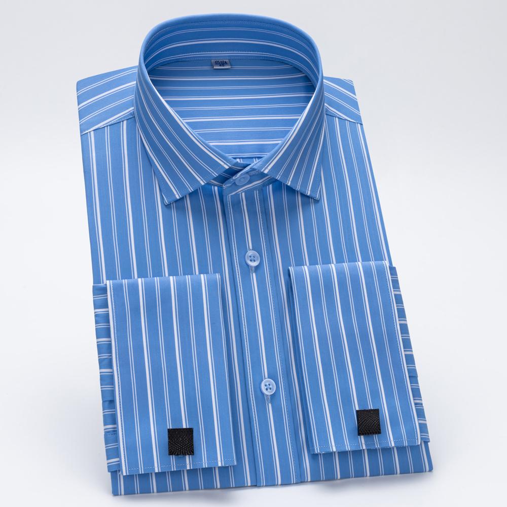 Men's Modal Striped Tuxedo Dress Shirt with Windsor Collar & French Cuff Includes Cufflinks, Elegant Professional Formal Wear