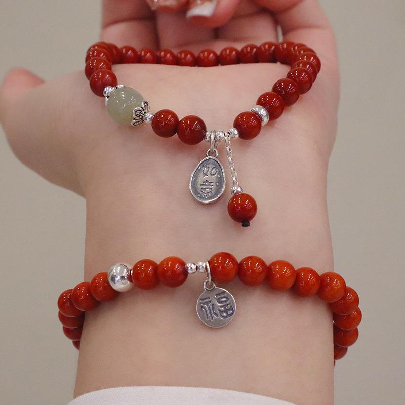 Natural Nanhong Agate Silver Pendant Bracelet Fashion Women Daily Jewelry Lucky Gift