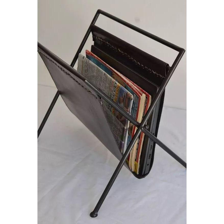Folding Leather Magazine Rack Brown Leather Magazine and Paper Holder News Paper