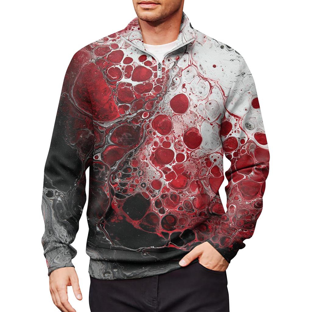 Мужской свободный повседневный свитшот на молнии 1/4, модный топ с длинным рукавом и принтом, с карманами