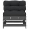 VidaXL Center Sofa with Cushions Grey Solid Pine Wood, Garden Sofa, Garden Seat, Outdoor Seat, Sofa 825550