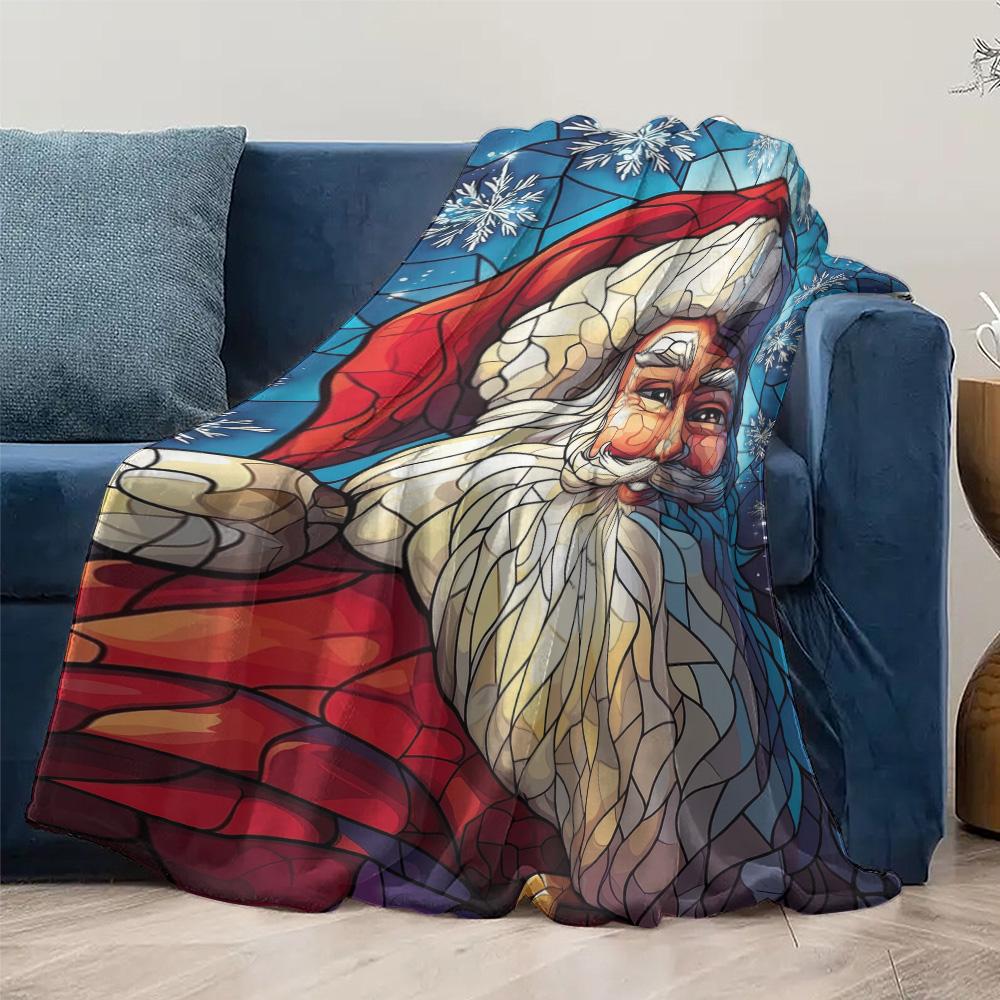 Tuniu Santa Claus Stained Glass Blanket Winter Sofa Bed Throw Warm Decorative Gift