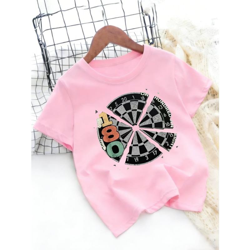 Kids Cartoon Dart Number Print Crewneck Short Sleeve Casual Tee