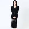 Elegant Women's Knit Dress Solid Color V Neck Beaded Fall Winter Women's Senior Sense Skirt 2025 Autumn Luxury Dress Sexy Dressses for Women Outfits