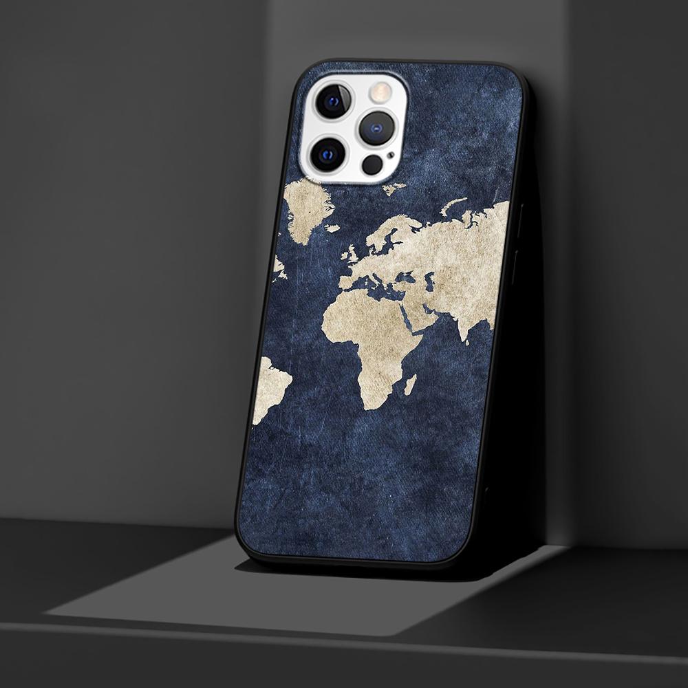 Дорожный чехол с картой мира для iPhone 14 13 11 12 Pro Max XR 7 8 + X 6 6S Plus XS 5 5S SE 2020, черный мягкий чехол для телефона Funda