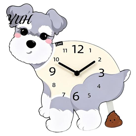 Quiet Wall Clock Pooping Dog Clock, Wooden with Swinging Pendulum, Silent Non Ticking Living Room for Home Office, Gift Lover Pet