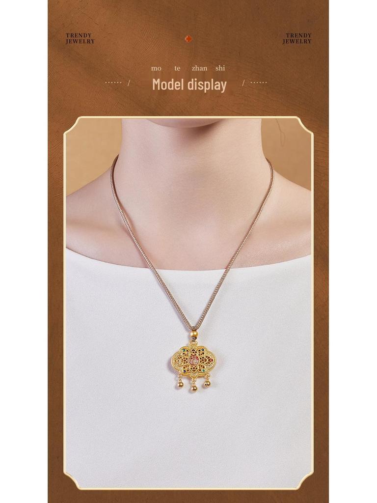 Подвеска-ожерелье из стерлингового серебра с ажурным цветком и благоприятным облаком для женщин - Высококлассный новый китайский стиль.