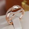 Double Zircon Twist Shape Golden Rings Fashion Matching Women Vintage Jewelry