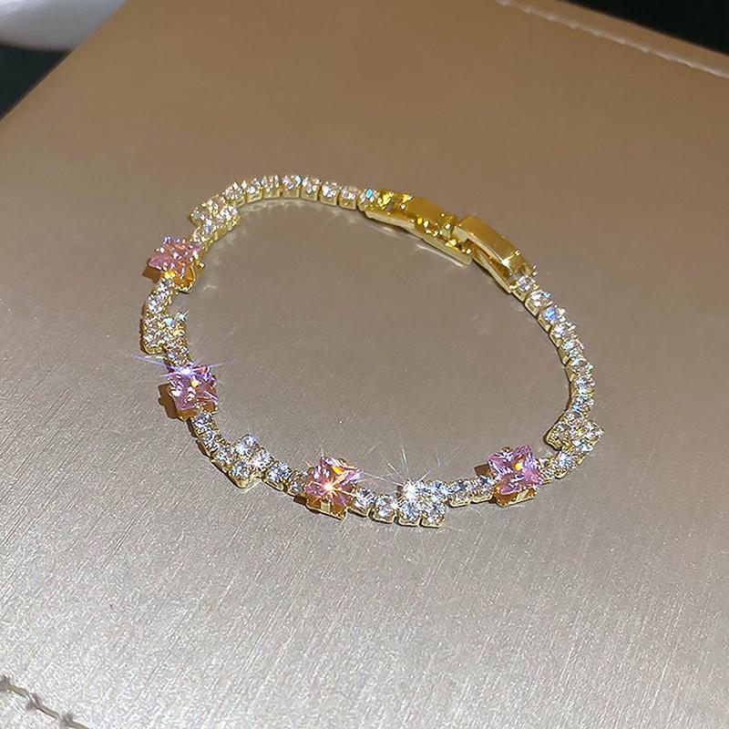 Легкий роскошный розовый браслет из циркония для женщин и девочек, изысканный блестящий браслет, ювелирные изделия, аксессуары, подарки