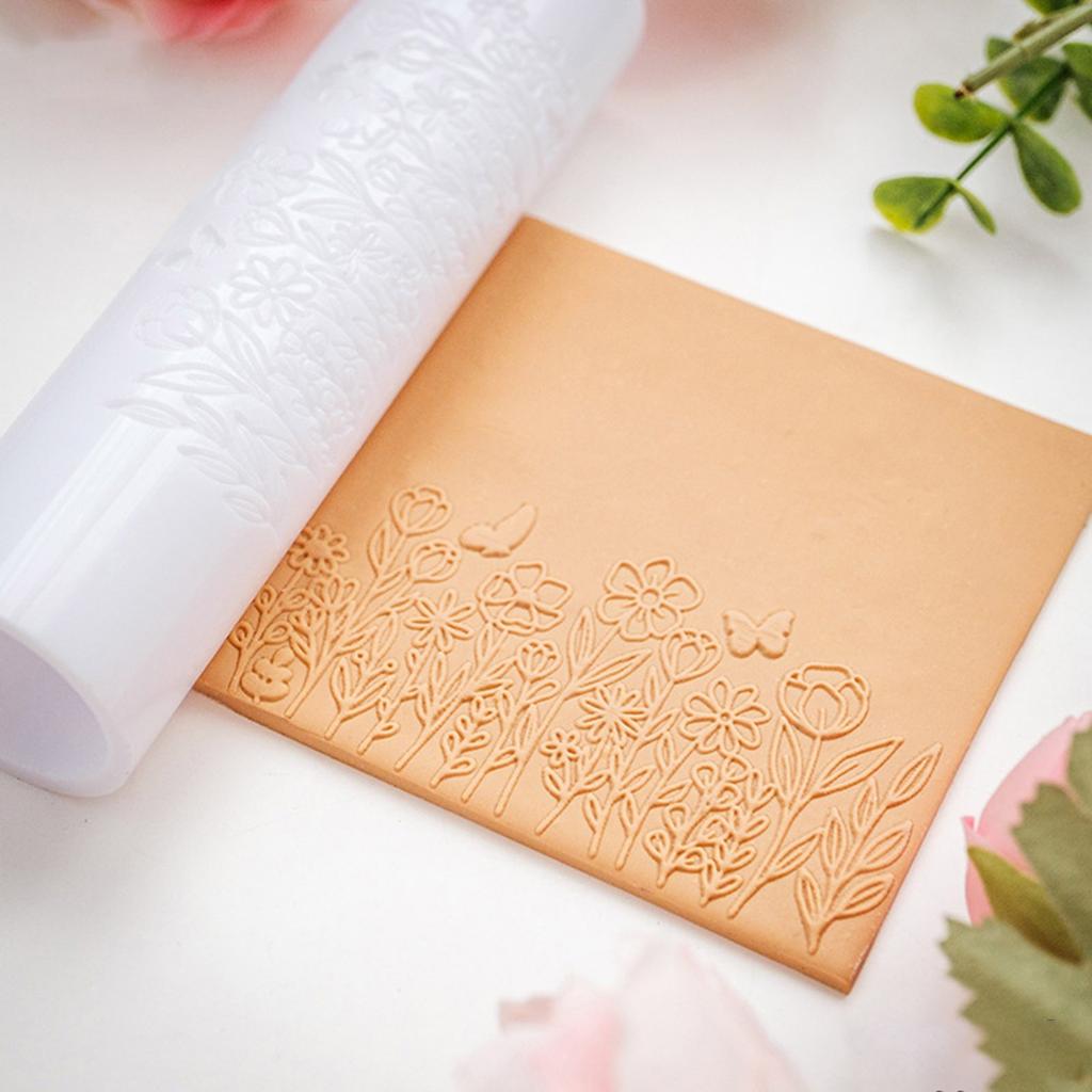 Акриловый ролик для полимерной глины для изготовления серег с цветочными узорами и ручкой с удобным захватом, текстурная форма под коровью шкуру, гончарный инструмент