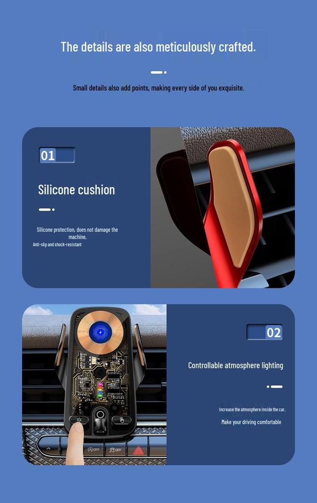 66W Wireless Fast Charging Car Phone Holder and Navigation Mount