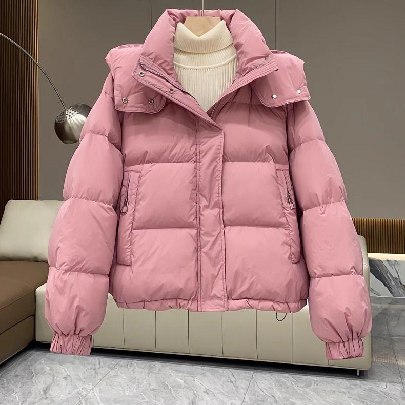 Женская короткая дутая куртка с капюшоном Зимняя теплая толстая хлопковая куртка Модная верхняя одежда