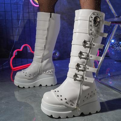 Ботинки Металлическая Пряжка Толстая Подошва Высокие Ботинки Женские Большого Размера Женские Ботинки