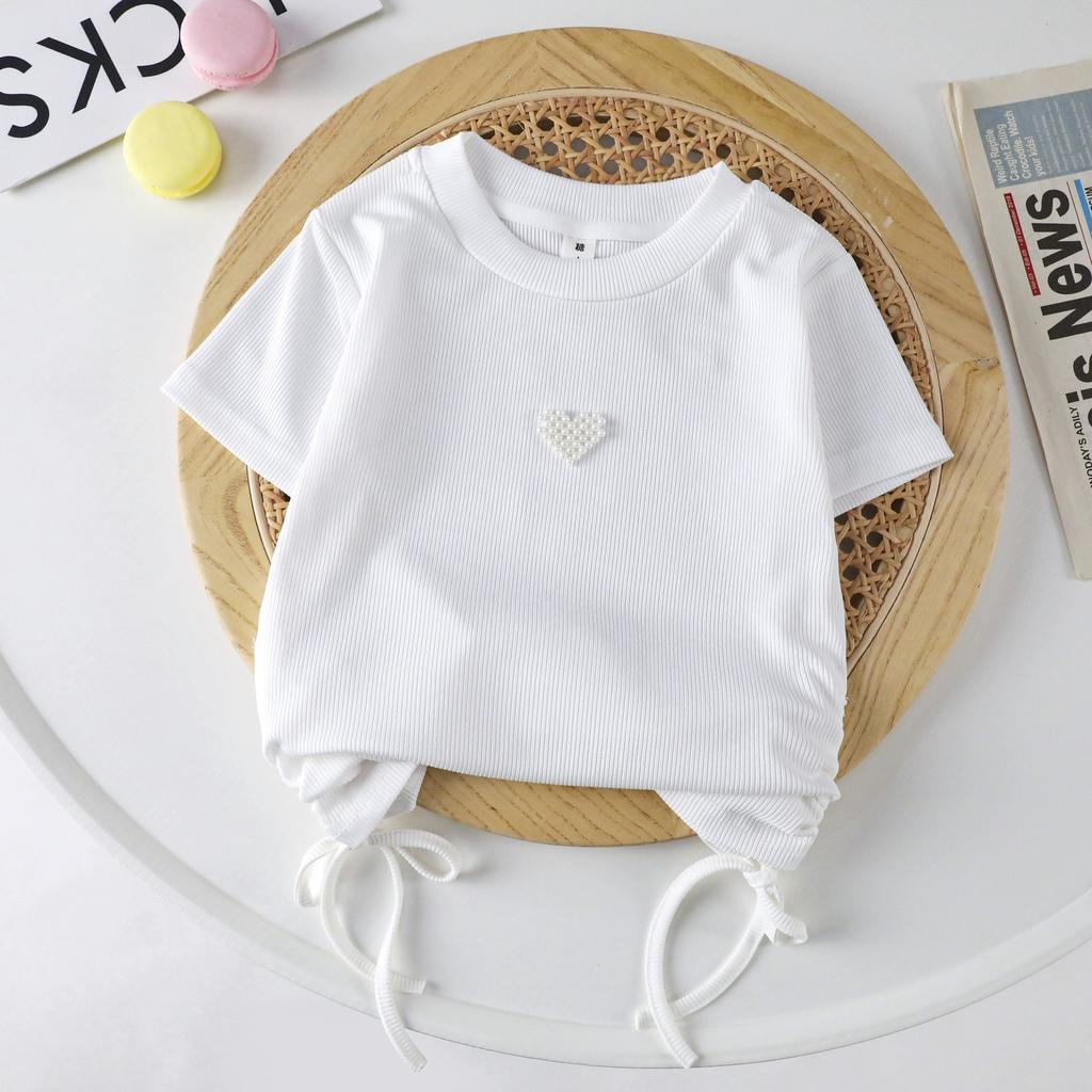 Футболка с короткими рукавами для девочек в корейском стиле из хлопка с 3D-цветочным узором - модная летняя детская одежда