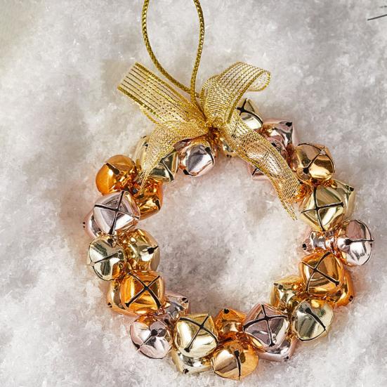 Рождественский венок из колокольчиков, венок из колокольчиков с бантом, маленькая гирлянда из колокольчиков, украшение для рождественского дома, елки