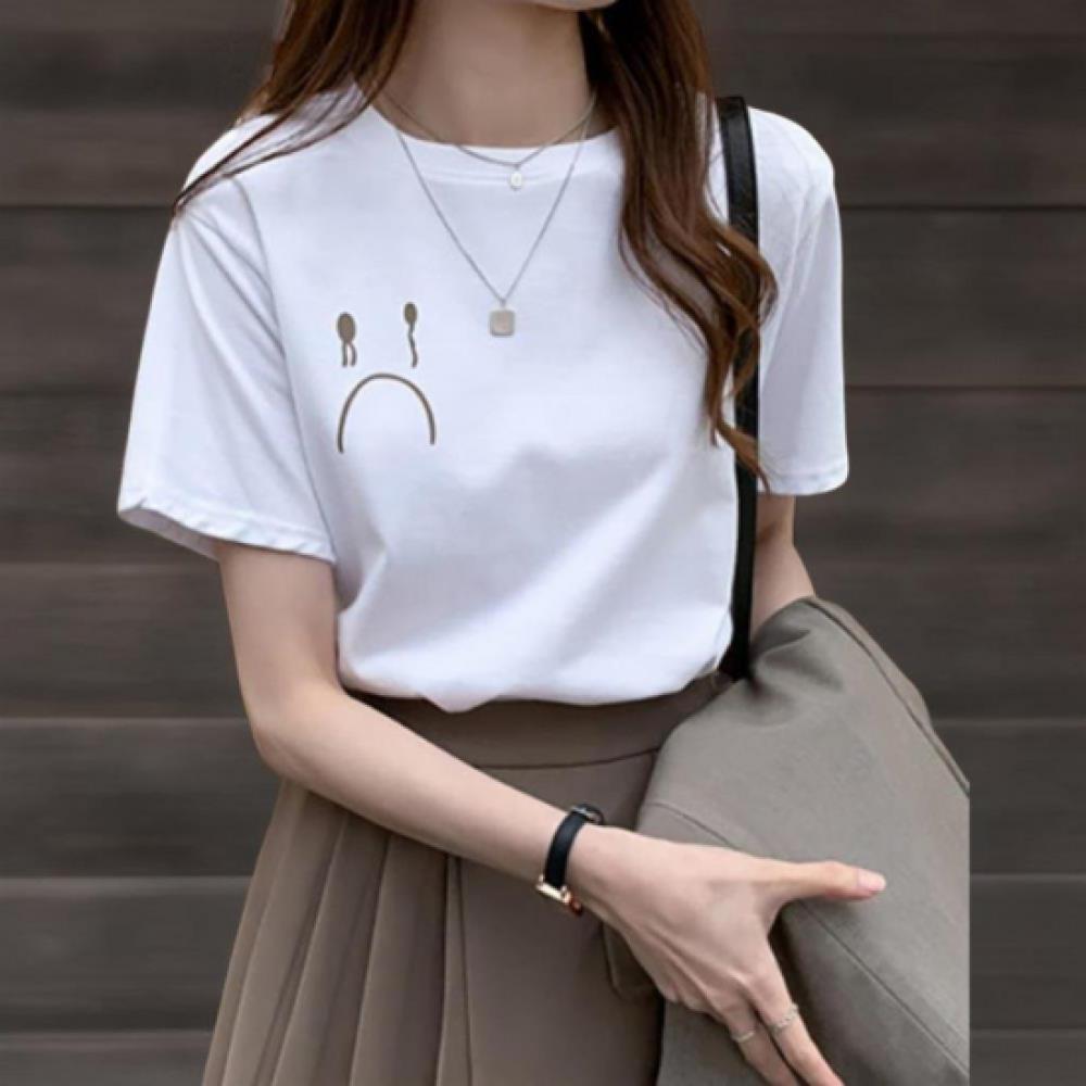 New Arrivals Open Run Women Round Neck ShorT Sleeve T shirT Casual prinT Regular