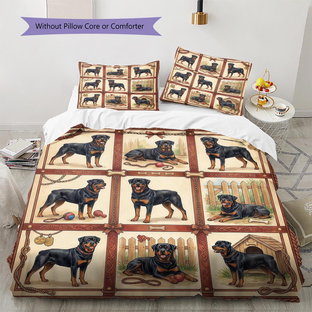 Cute Flower Puppy Pattern Bedding,Quilt Set Quilt Cover Pillowcase Home Birthday Gift (1 * duvet cover + 2 * pillowcase, without core)