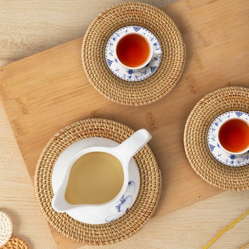 FFTQTOYS Rattan Round Trivet Pad, Heat-Resistant (20cm, 1.5cm Thick), Light Brown, 1 Piece