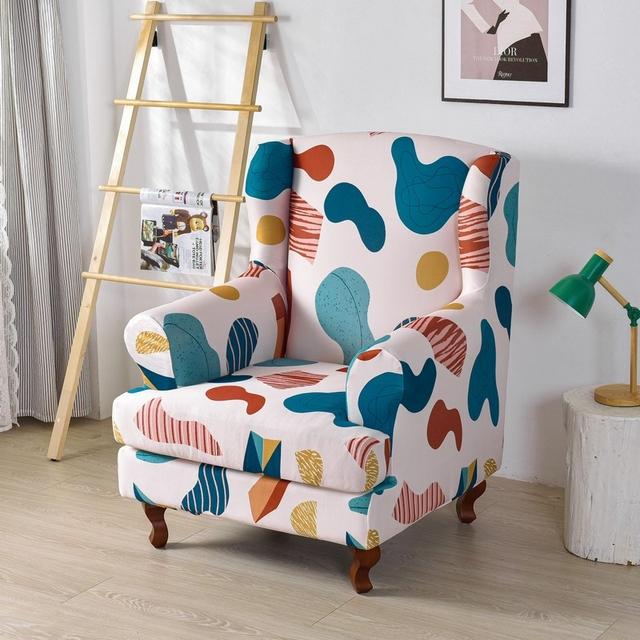 Geometric Wing Chair Cover Stretch Spandex Wingback Chair Covers Armchair Slipcover Furniture Protector Cover With Seat Covers