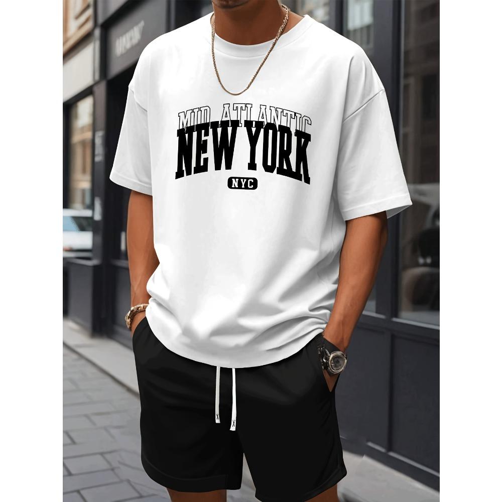 Мужской комплект: футболка с коротким рукавом и шорты New York Свободный крой Повседневная футболка Креативная уличная футболка Уникальная повседневная одежда