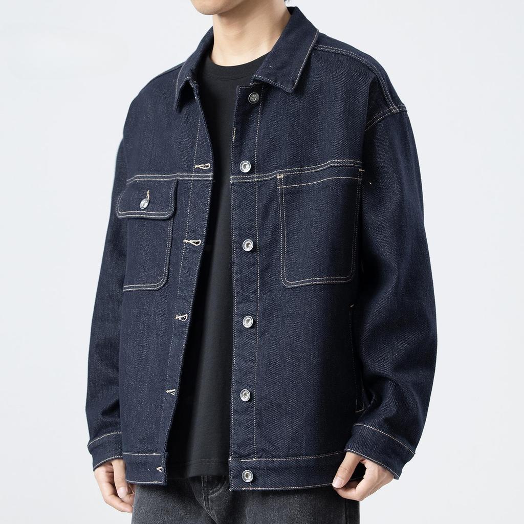 Cotton Ad Denim Jacket Men'S Loose Trend Tooling Casual Jacket Fleece Thickened Top