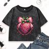 Я очень тебя люблю Принты с клубникой Женская выстиранная футболка Хлопковые футболки для фитнеса Y2K Летний кроп-топ Одежда