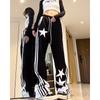 Y2k Black Joggers Women Vintage Sports Pants Straight Loose Leisure Sweatpants Wide Leg Trousers Striped Mopping Drawstring