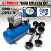 120 PSI 12V/24V 4 Air Train Chrome Horn Trumpet Vehicle Blue Compressor Tubing 150dB