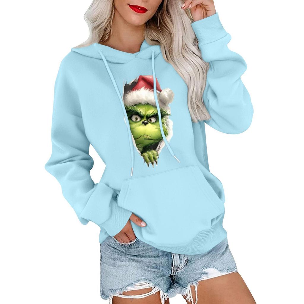 Women's Casual Comfortable Neck Hooded Long Sleeve Christmas Print Warm Sweatshirt