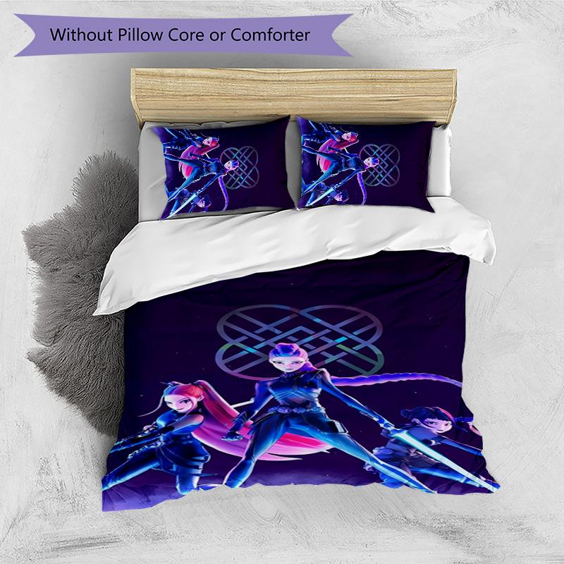 Kpop Demon Hunters Pattern Printed 3PCS Bedding Set, Soft Skin-Friendly Washable Duvet Cover & Pillowcases Set