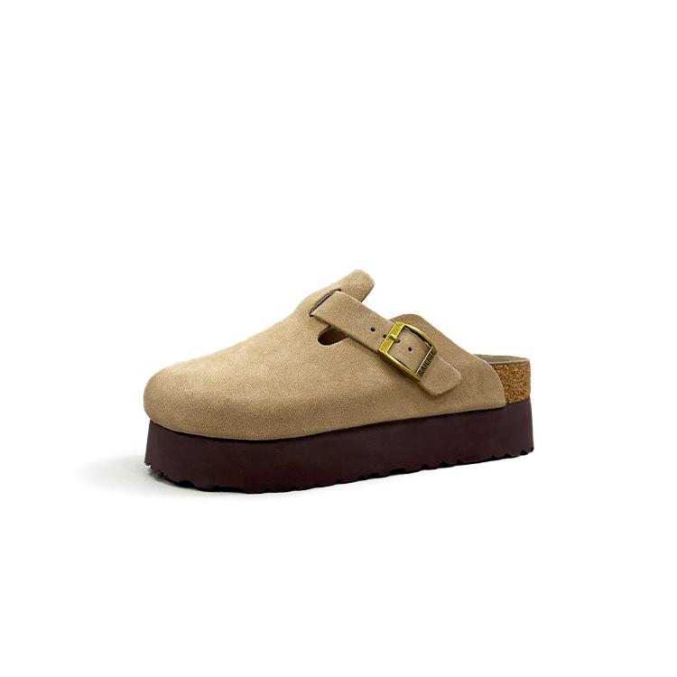 Женские кожаные клоги Sangpo с пробковой поддержкой свода стопы, тапочки с толстой подошвой, увеличивающие рост на 6 см, для ношения на улице.