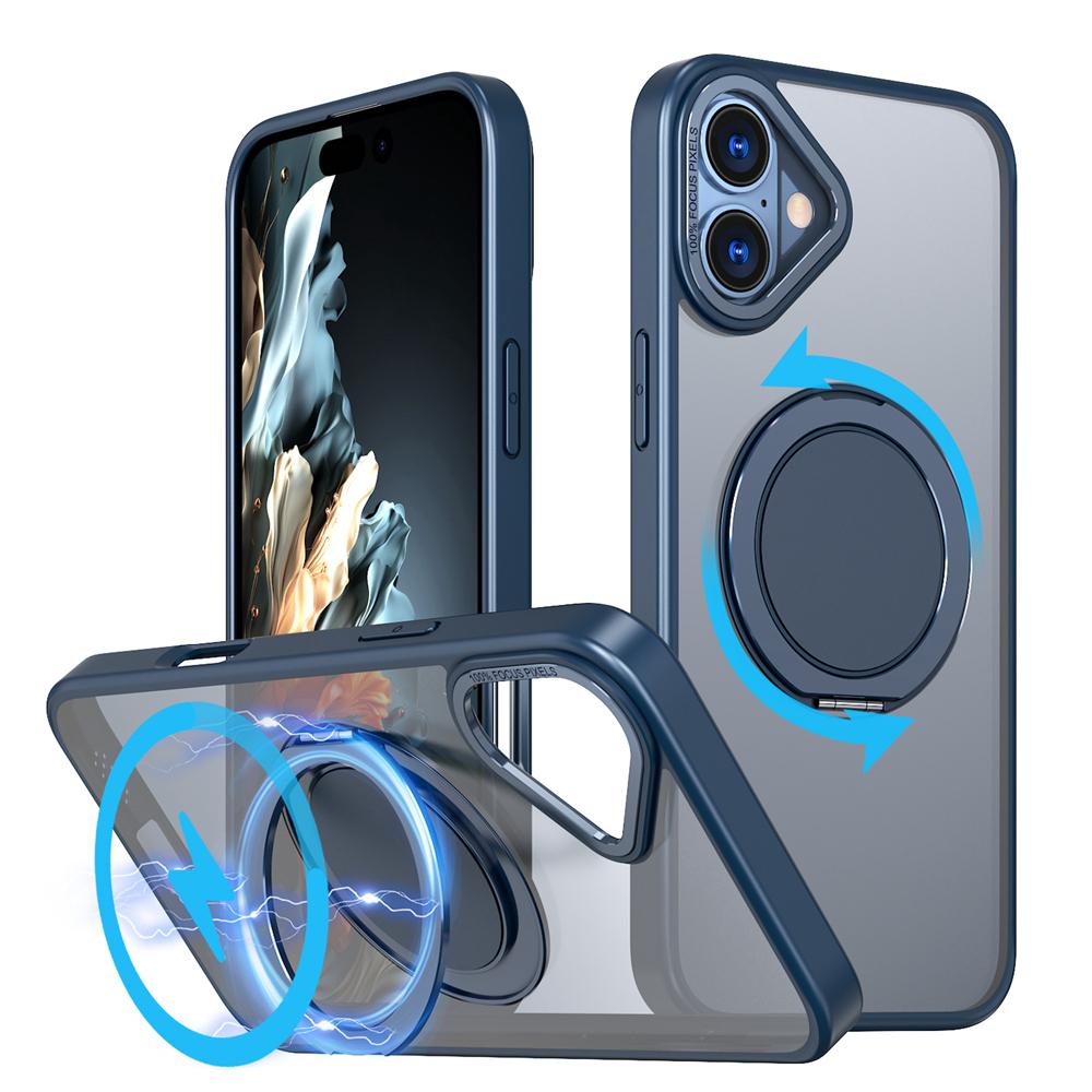 KEYSION Противоударный матовый чехол для MagSafe для iPhone 16 16 Plus с вращающимся на 360 ° магнитным кольцом-подставкой, прозрачная задняя крышка для телефона