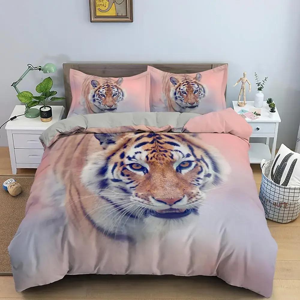 Пододеяльник с тигром King Size Wild Theme Комплект постельного белья Animal Pattern Пододеяльник Animal Theme Sunset Polyester Quilt Cover