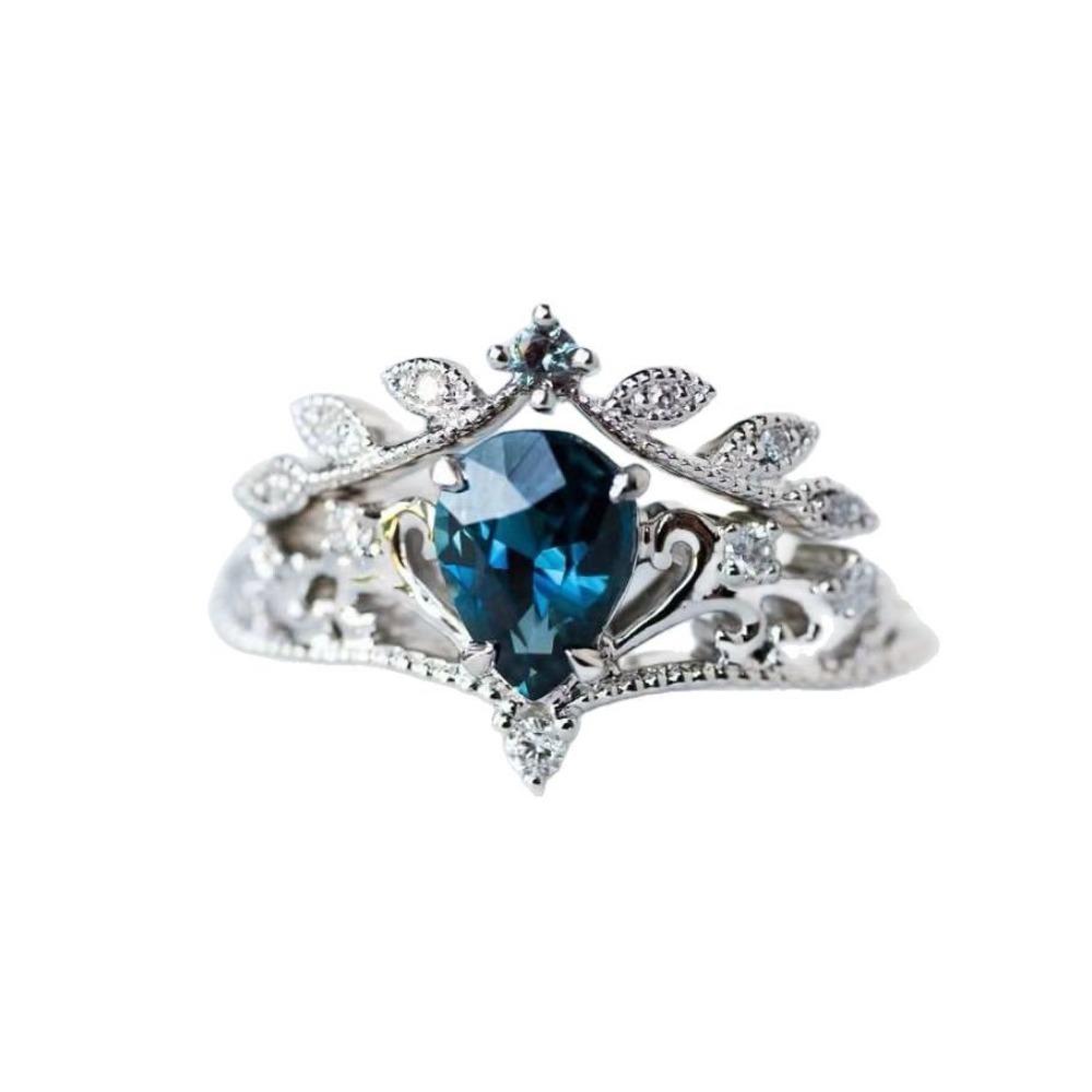 Роскошное ретро кольцо в форме цветка, инкрустированное каплями воды, с синим цирконом для женщин, нишевая высококлассная корона, европейские и американские ювелирные изделия