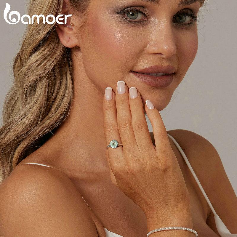 BAMOER Ретро-дизайн круглой формы из стерлингового серебра 925 пробы, кольцо-пасьянс, обручальное кольцо из белого золота для женщин