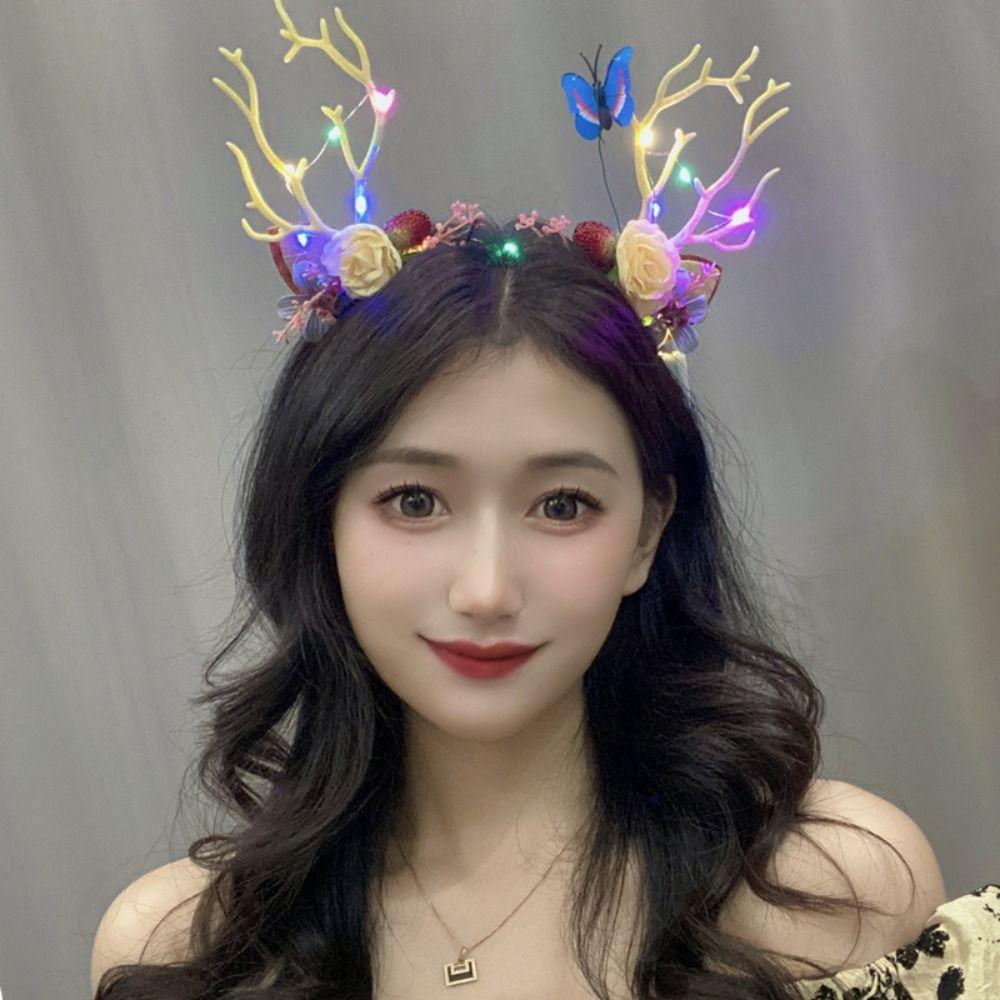 Аксессуары для волос в корейском стиле Женские украшения для волос Ободок с оленьими ушками Светящийся ободок Ушки феи-оленя