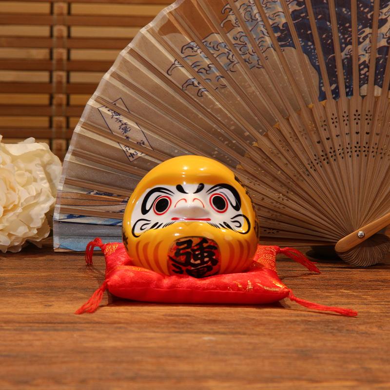 Japanese Ceramic Daruma Coin Bank Sculpture, Living Room Entrance and Hallway Table Decor, Wealth-Attracting Feng Shui Ornament