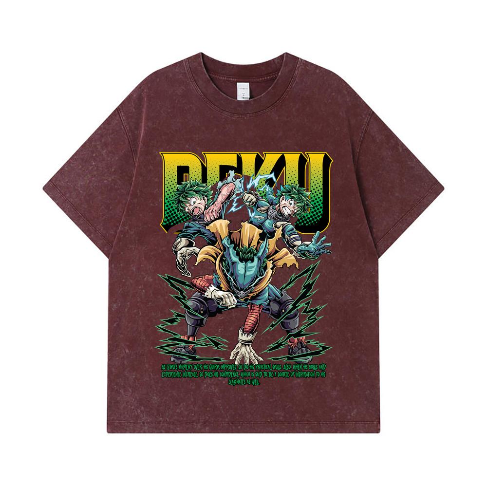 275 GSM Washed T-shirts 100% Cotton My Hero Academia V15 Deku Print Unisex Heavy Cotton T Shirt