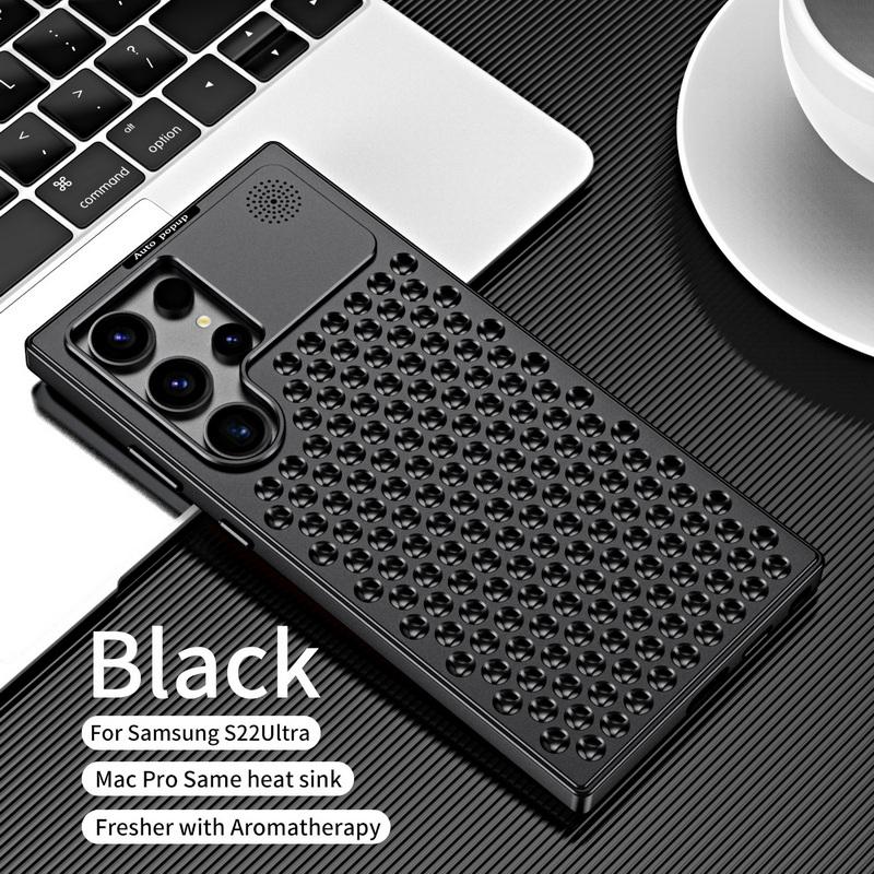 Чехлы из алюминиевого сплава для iPhone 16 15 Pro Max 14 Pro 13 12 Samsung S23 S22 Ultra Shockproof Elastic Buckle Aroma Heat Disipation Luxury Phone Cover