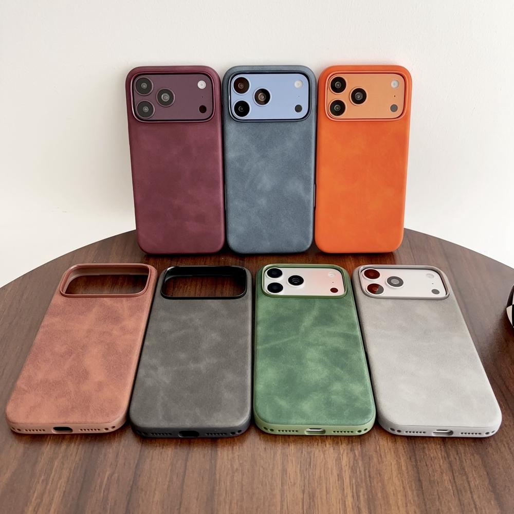 Чехол для телефона с текстурой матовой кожи ягненка для iPhone 18 17 16 15 14 13 Pro Max Ударопрочный бампер Металлическая кнопка Оригинальный чехол