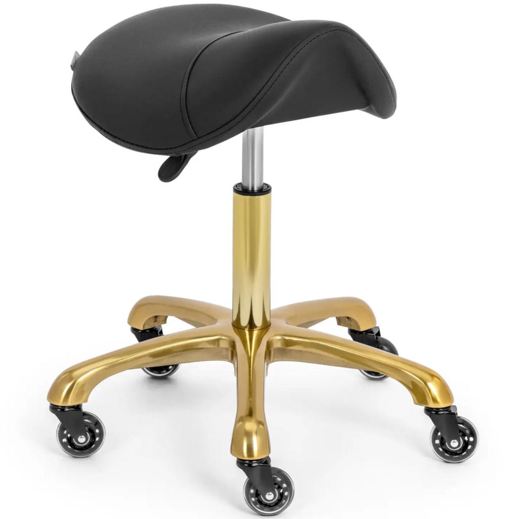 Косметологический стул-седло на колесах до 150 кг YORK черный и золотой