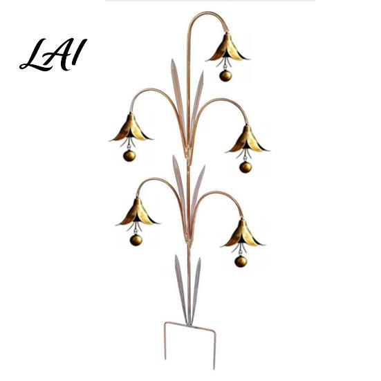 Retro Iron Wind Chime Bluebell Flower Metal Stake Garden with Ground Weatherproof Terrace Ornaments Rustic Bell Outdoor Yard Lawn Patio Art