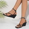 Sexy Black Cross Strap Clip Toe Sandals Women Square Toe Wedge Heels Sandals 2025 Summer Casual Party Dress Shoes Full Code
