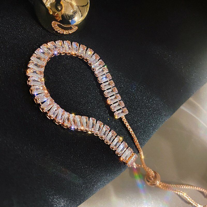 Квадратный циркон с имитацией кристалла, блестящий браслет, регулируемый женский ювелирный подарок