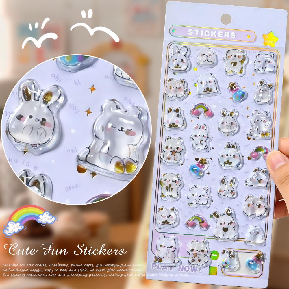 3D Little Rabbit Cartoon Stickers - DIY Embossed Journal Decoration for Kids